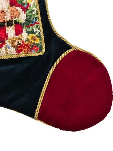 Vintage Wollmischung Nadelspitze Santa Weihnachten Strümpfe Samt Gold Quasten 17" - Bild 4 von 7