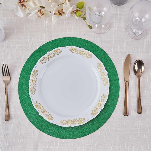 6 GREEN 13" Round Glittered Faux Leather PLACEMATS Wedding Decorations - Bild 1 von 8