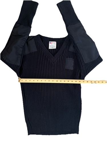 Pull Jack Young US Navy taille L noir laine militaire col V commando rugby vintage - Photo 4/7