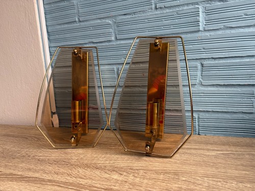 Vintage Pair Sconce Space Age Lamp Design Mid Century Wall Light Opaline Glass - Picture 11 of 16