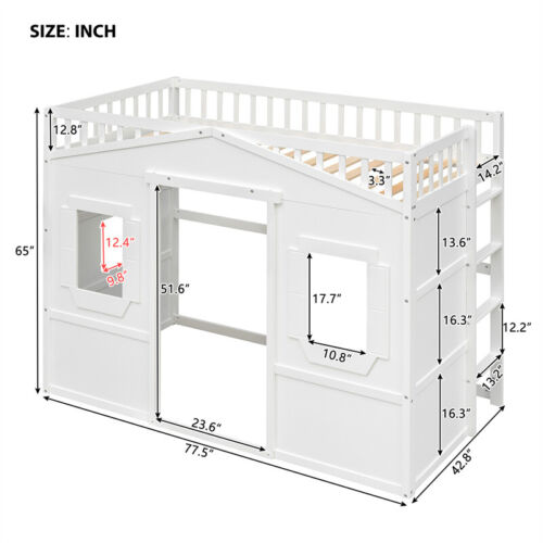 Twin Size Wood House Loft Bed w/Ladder for Kids Teens Bedroom Furniture-White - Picture 2 of 15