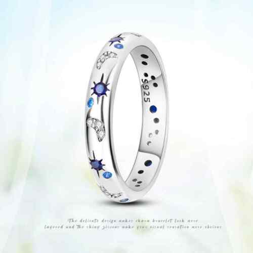 KUNSIR Sparkling Starry Night Ring AAA CZ For Women 925 Sterling Silver Jewelry - Picture 4 of 16