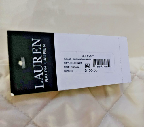 Chaleco Ralph Lauren Acolchado Abedul Logo RLL Crema Para Mujer Talla S, M, L Nuevo con Etiquetas $150 - Imagen 4 de 11