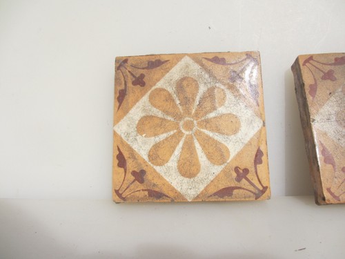 Antique Floor Tile Ceramic Victorian Old Pugin Flower Nouveau 4.25"W - £6each - Picture 12 of 17