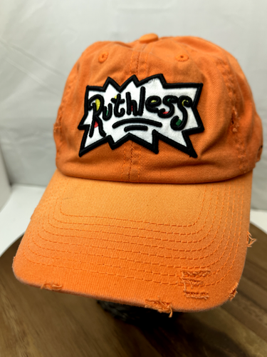 Ruthless Hats Cap Unisex Adjustable Size Orange Distressed Fade