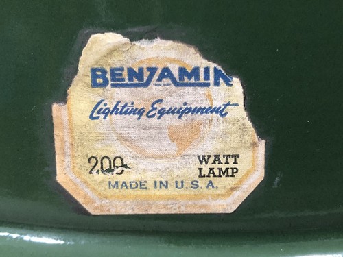 VTG Green Benjamin Porcelain Enamel Industrial 16" Light Fixture SHADE w/ Tag - Picture 2 of 12