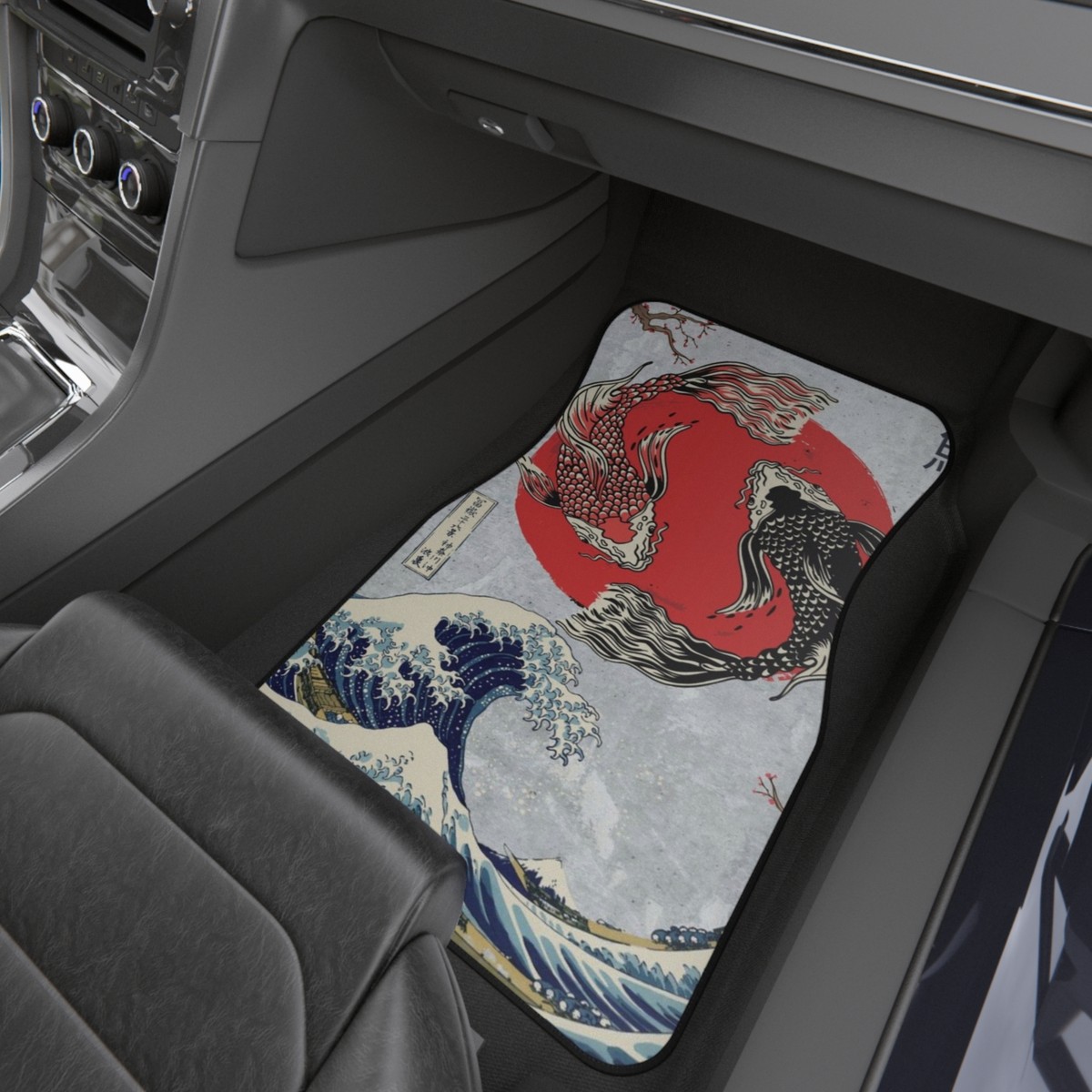 Tsunami Koi Fish JDM Floor Mats Japanese Wave JDM Floor Mats Anime Car Mats