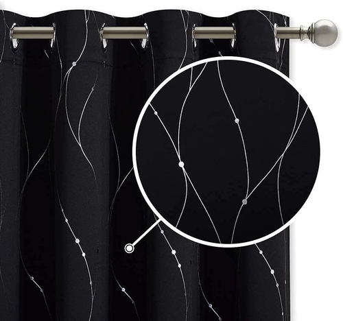 Printed Blackout Curtains 84 Inches for Living Room, Wave Lines Dots Foil Pat...