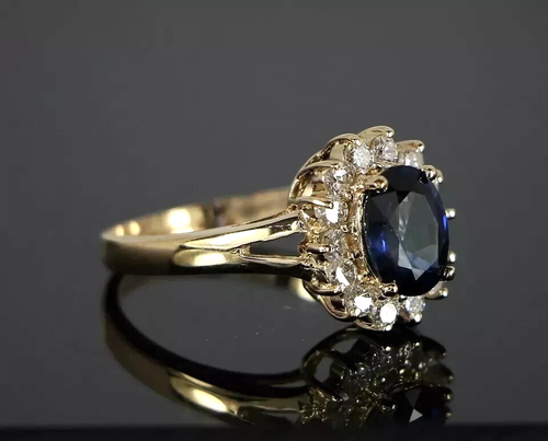 925 Silver Sapphire & Simulated Diamond Princess Diana Engagement Ring (NEW) - Picture 3 of 10