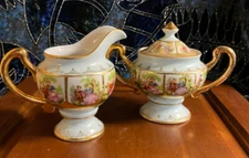 VINTAGE CREAMER AND SUGAR FOOTED BOWLS COURTING COUPLE 