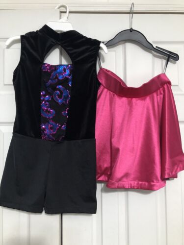 Dance costume two Piece Velvet feeling Bodice shorts & skirt pink XL Girls