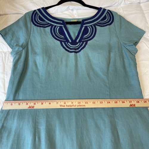 BODEN Linen Dress Womens Size 10 Embroidered Design Large Teal Blue - Picture 9 of 11