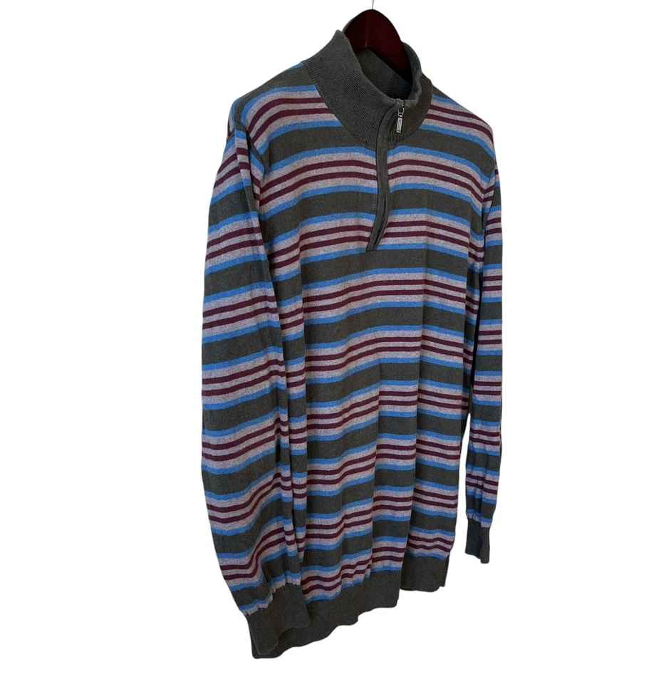LL Bean Cashmere Blend 1/4 Zip Pullover Mens XL TALL Loden Green Striped Sweater - Image 4 of 4