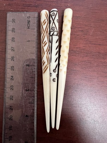 3 PIECES BUFFALO HORN AND BONE HAIR BARRETTE WOOD STICK PIN - Picture 3 of 3