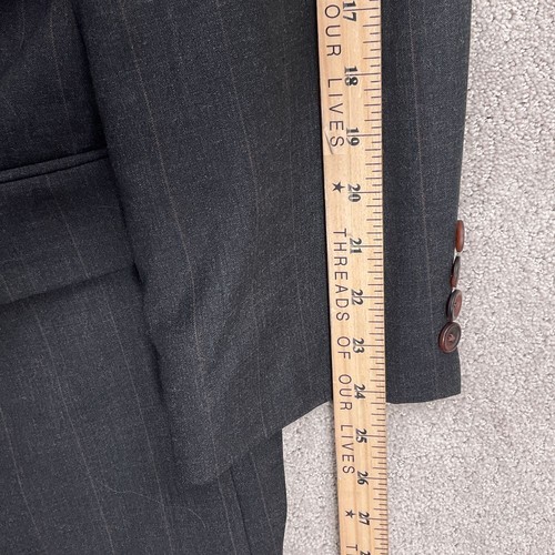 Chaps Ralph Lauren Blazer Men 44T Gray Tan Pinstripe Double Breasted Wool Jacket - Picture 10 of 13