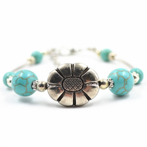 New Fashion Tibetan Silver Jewelry Beads Bangle Turquoise Chain Girl Bracelets - Picture 49 of 130