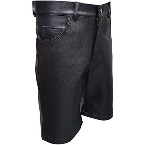 Mens Real Leather Bermuda Shorts Black Shorts Long Leg Lederhosen Style Shorts - Picture 2 of 5