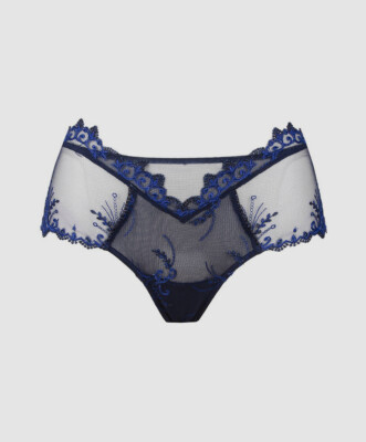 $145 Lise Charmel Women's Blue Floral Lace High Waisted Thong Size X-Small