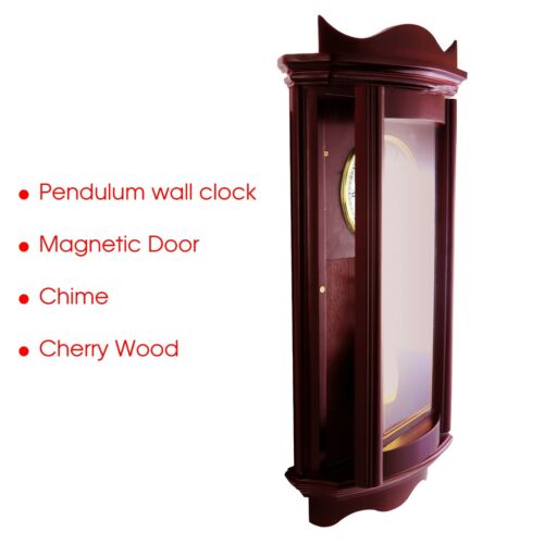 Bedford 25" Weathered Chocolate Cherry Wood Finish Wall Clock w Pendulum Chimes - Picture 3 of 7