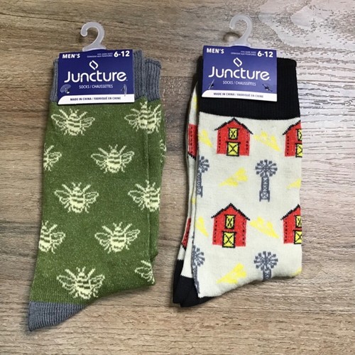 Men’s Crew Socks 2 Pairs Bundle Farm Barn Bee Garden Print Spring Casual Unisex