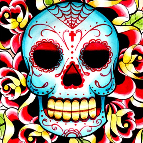 Day of the Dead Sugar Skull Tattoo Art Cushion Pillow Case Cover Square - 第 3/6 張圖片
