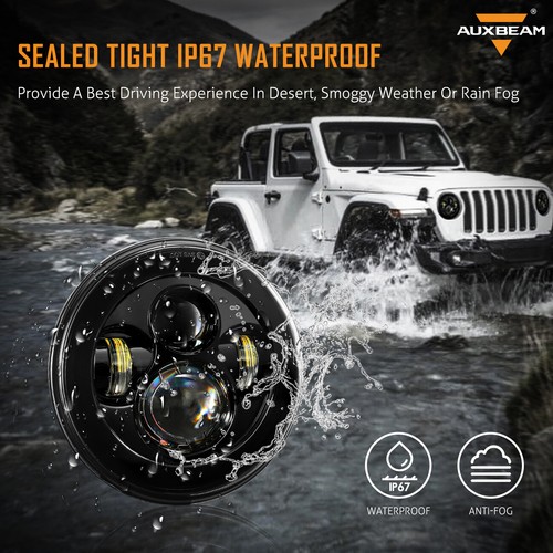 AUXBEAM 7" LED Headlight Fog Lights DRL Combo Kit For Jeep Wrangler JK 2007-2017 - Imagen 3 de 12