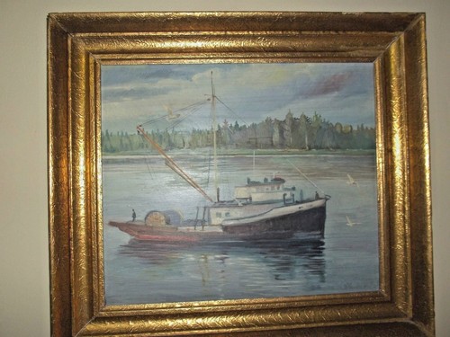 EUROPEAN FISHING VESSEL AT THE SWEDISH SKERRIES...... .OIL ON BOARD & SIGNED - Picture 1 of 6