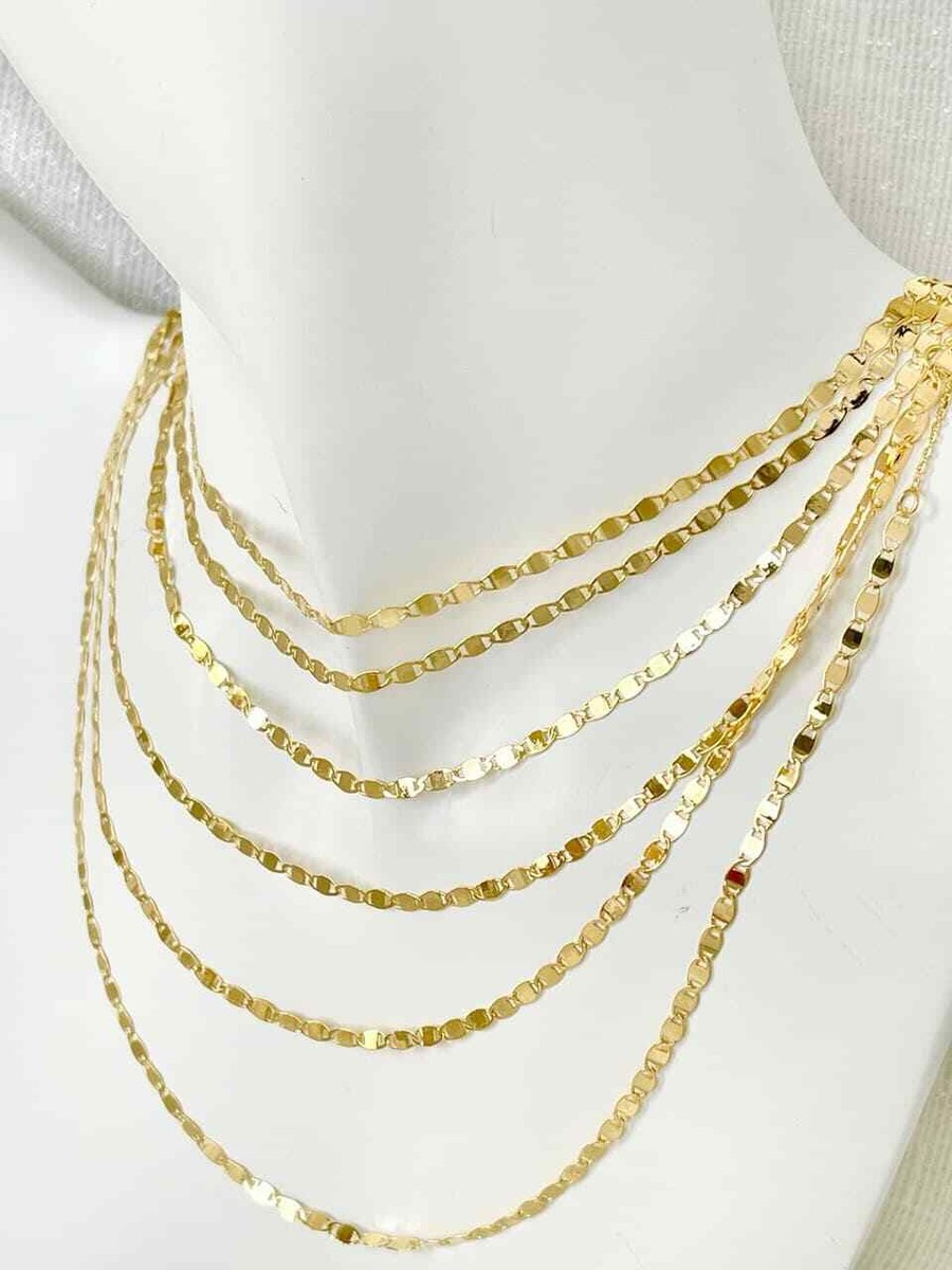 Valentino Chain Choker Necklace 14K Solid Gold Sparkle Mirror Link