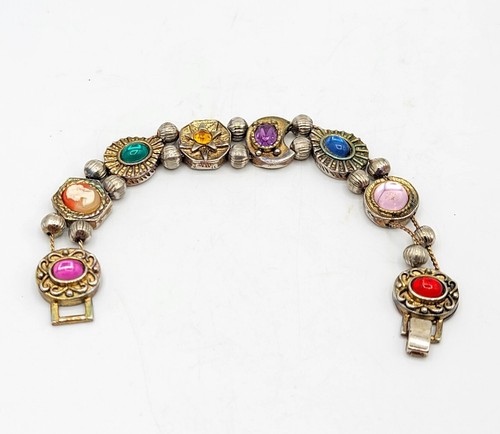 Vintage Bracelet Slide Charms Cameo Moon Flowers Cabochons Rhinestone Jewelry