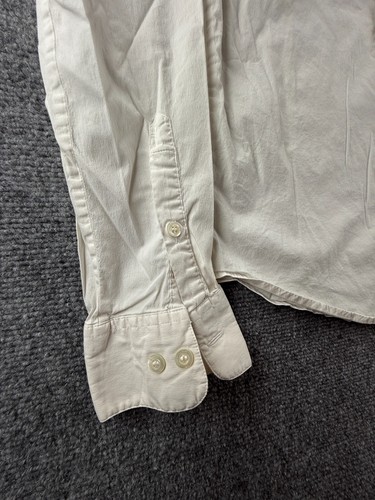 Emporio Armani Slim Fit Small Button Up Shirt Men Ivory Cotton Blend Logo Adult - Picture 7 of 16