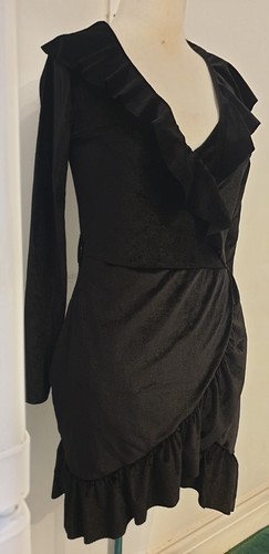 Boohoo Petite Ruffle Hem Black Dress.UK Size 10/ EU 38. New With Tags - Picture 5 of 8