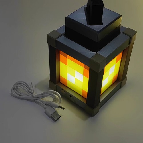 Pixelated Night Light Minecraft Lantern Chargeable- Birthday Gift - Picture 30 of 34