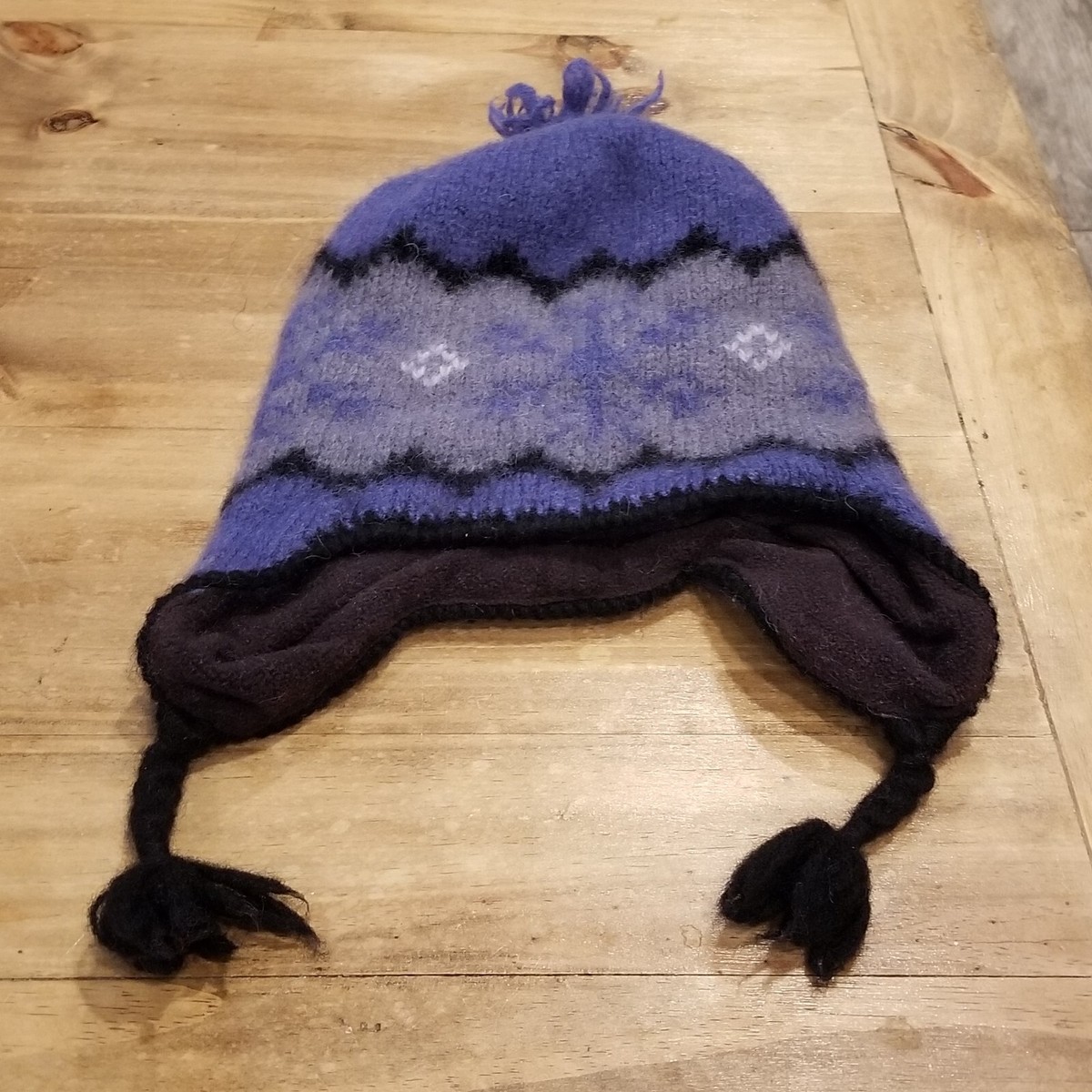 Patagonia Beanie Hat Cap Youth Kids Boys Girls Blue Snowflakes Tie