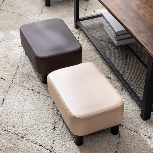 16.54" Small Footstool, PU Faux Leather Step Stool, with Padded Seat Pine Wood L - Picture 8 of 12
