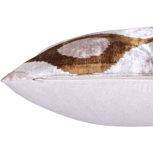 Luxury Handmade Ikat Silk Velvet Throw Pillow with insert , 16x24, Earth Tones - Picture 6 of 8