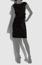 $195 Ralph Lauren Women's Black Plated Tie-Waist Charmeuse Sheath Dress Size 16