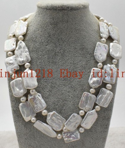 Collana di perle rettangolari barocco bianco moda 2 file 15x20 mm 18-20'' - Foto 11 di 12