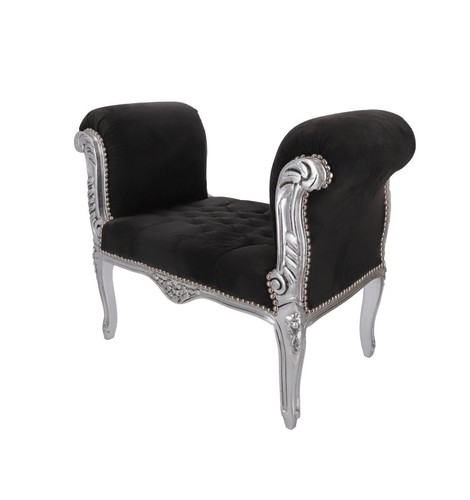Panca Panchetta In Legno foglia argento con rivestimento velluto luxury nero - Foto 3 di 6