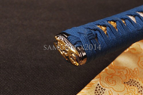 Espada Wakizashi Samurai Japonesa Azul Noble Full Tang Golden Wild Goose Tsuba - Imagen 4 de 12