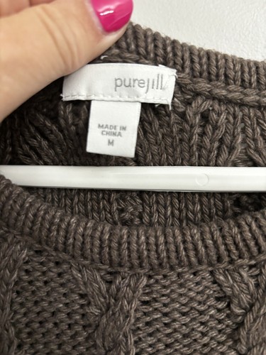 Pure Jill Sweater Womens Medium Brown Wool Blend Cable Knit J.Jill - Picture 3 of 6