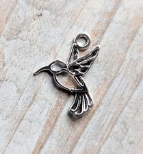 Hummingbird 1 Charm Antiqued Rustic Silver Summer Bird Flying Nature