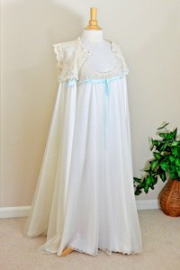 Vintage-1960s-60s-Chiffon-Peignoir-Set-Nightgown-Night-Gown-Robe-Bridal-Lingerie