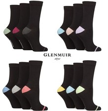 Bamboo Socks Women's Soft Plain Contrast Heel & Toe Size 4-8, 3 Pairs - Glenmuir