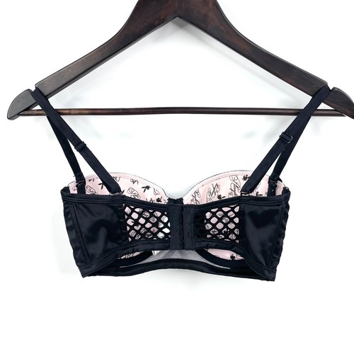 Playboy Push Up Bra Size 10D Black Strapless Multi Way Padded Underwire Mesh Net - Picture 4 of 10