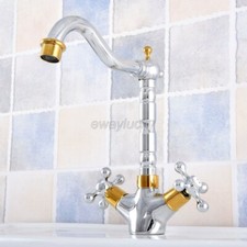 Kitchen Sink Faucet Swivel Spout Deck Mount Single Hole Mixer Tap Gold  Chrome