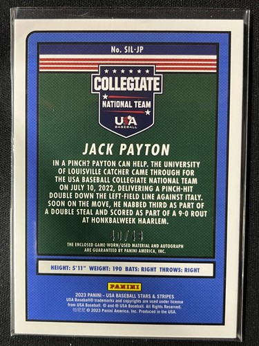 2023 USA Stars & Stripes Silhouettes Signatures Bats #SIL-JP Jack Payton 40/49 - Picture 2 of 2