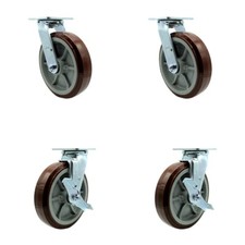 8 Inch Polyurethane Caster Set with Ball Bearings 2 Swivel Lock 2 Brake SCC