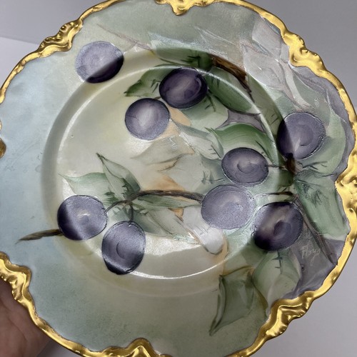 Haviland France Hand Painted Plums Plate Artist Signed Gold Rim 8.5” Vintage - Picture 4 of 10