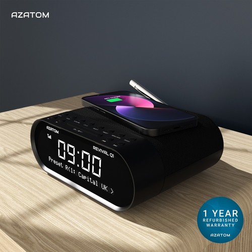 DAB+ FM Radio Reloj Alarma Cargador Inalámbrico Bluetooth AZATOM Revival Q1 Negro (R) - Imagen 8 de 8