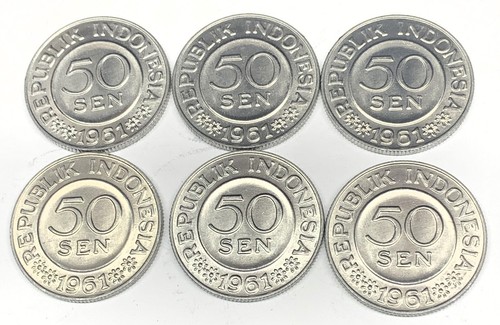 # C9692    INDONESIA     50  SEN   COINS,    1961  ( 6 COINS ALL ALIKE ) - Picture 1 of 2